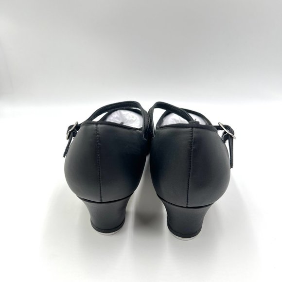 11W 11 WIDE Capezio #561 Jr Footlight‎ 1.5" Black Leather Tap Dance Shoes Heels - Picture 4 of 11